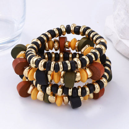 Stylish and Creative Layered CCB Fashionable Wooden Bracelet Set for Women – Versatile, Chic, and Perfect for Any Occasion