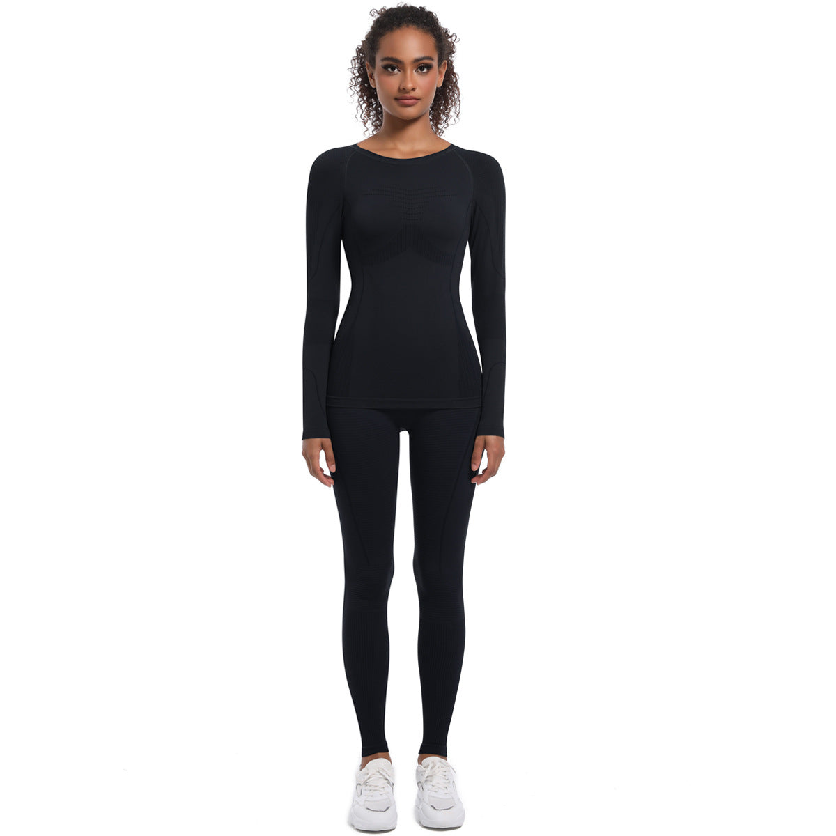 Seamless Knitted Long Sleeve Cycling Outfit Set for Women Yoga Body Shaping and Skiing Suit for Comfort and Performance