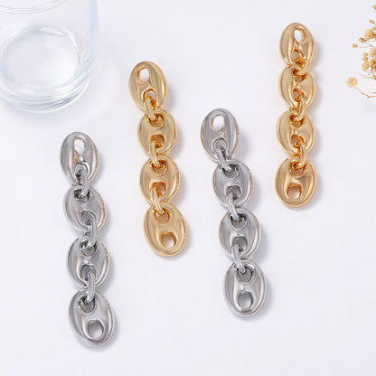 Chic Minimalist CCB Geometric Pig Snout Long Drop Earrings – Versatile, High-End Feel, Perfect for Casual Outfits