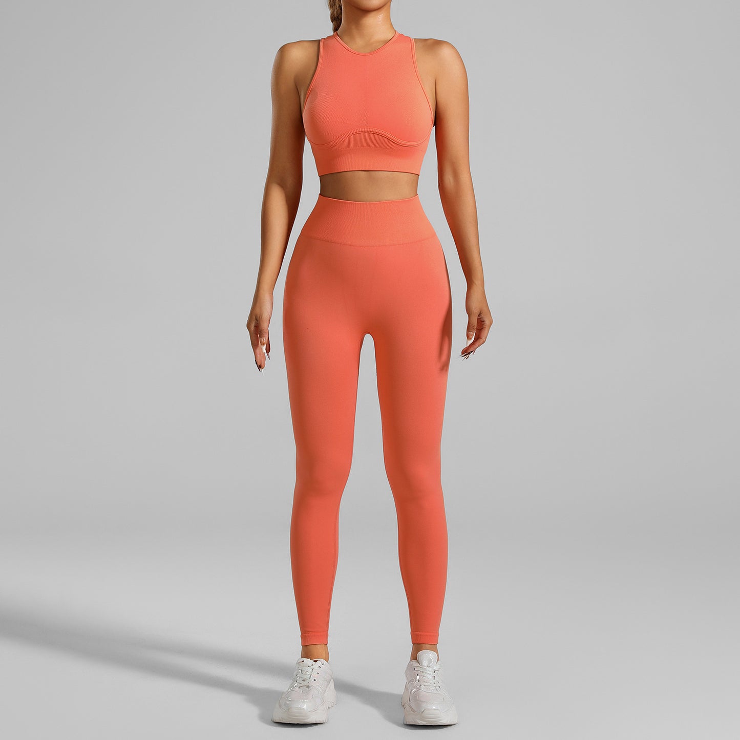 Seamless High Intensity Yoga and Running Set Breathable Ribbed Tank Top and Sports Bra for Comfort and Flexibility