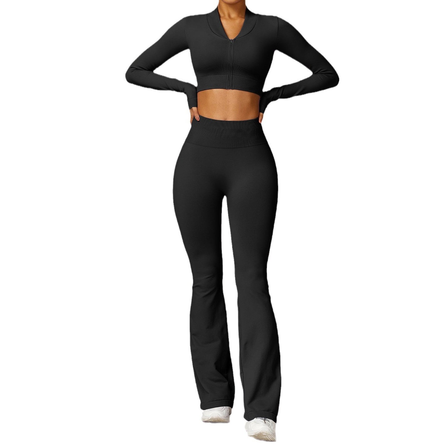 Seamless Slim Fit Yoga Set for Women Backless Design Butt Lifting Effect and Flared Leg Athleisure for Comfort and Flexibility