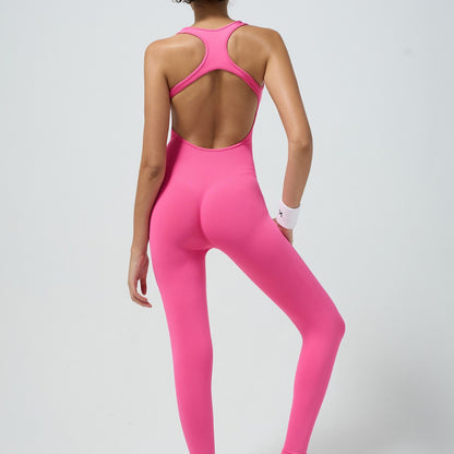 Seamless Long Pants Yoga Jumpsuit with Built in Chest Pads High Elasticity Peach Butt Design for Comfort and Style