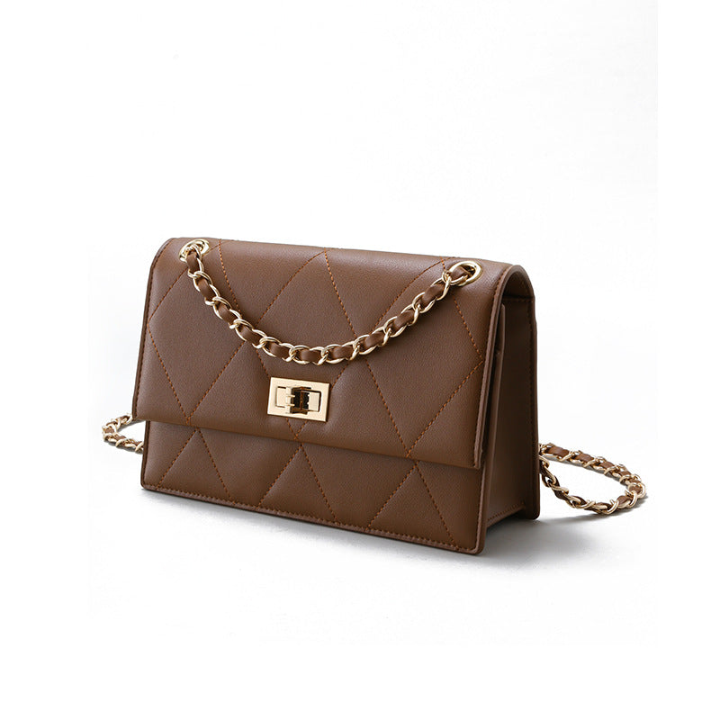 Genuine Leather Vintage Inspired Korean Chic Quilted Chain Shoulder Bag for Women Crossbody Purse with Luxurious Appeal