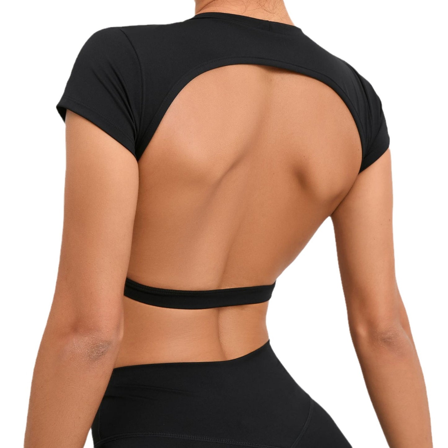 Women's Yoga Backless Quick Dry Performance Crop Top with Built in Bra for Outdoor Running and Fitness Workouts