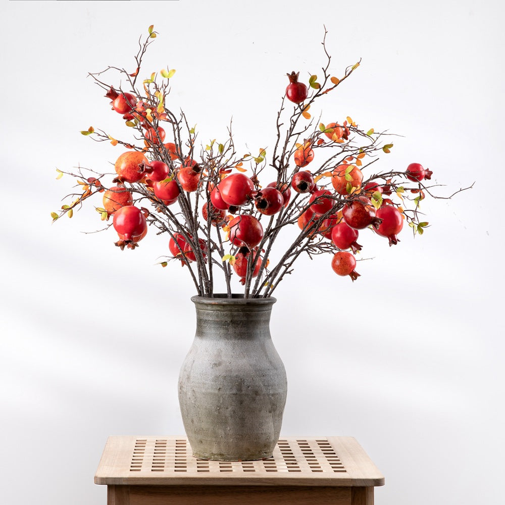 Vibrant Faux Pomegranate and Rose Bouquet - Stunning Autumn Leaves Home Decor, Perfect for Elegant Floral Arrangements and Lasting Beauty INSMW10893