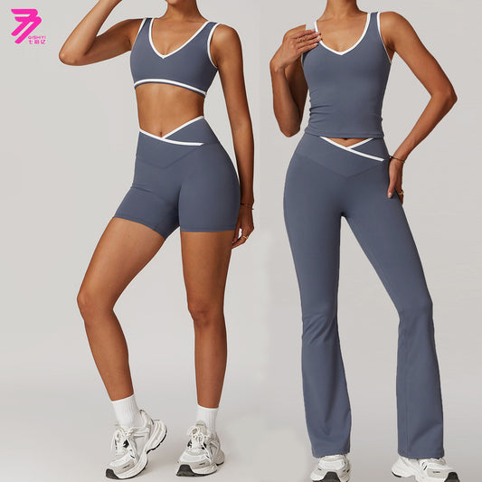 Cross Back High Waist Sports Set for Women Color Block Full Body Yoga Outfit with Open Back for Running and Fitness for Yoga and Gym Workouts Model 8843