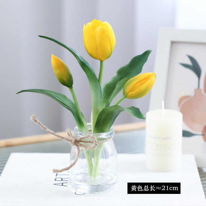 Realistic Faux Tulip Potted Plant - Fresh and Lively Home and Outdoor Décor, Perfect for Lasting Beauty with Soft Rubber Tulips