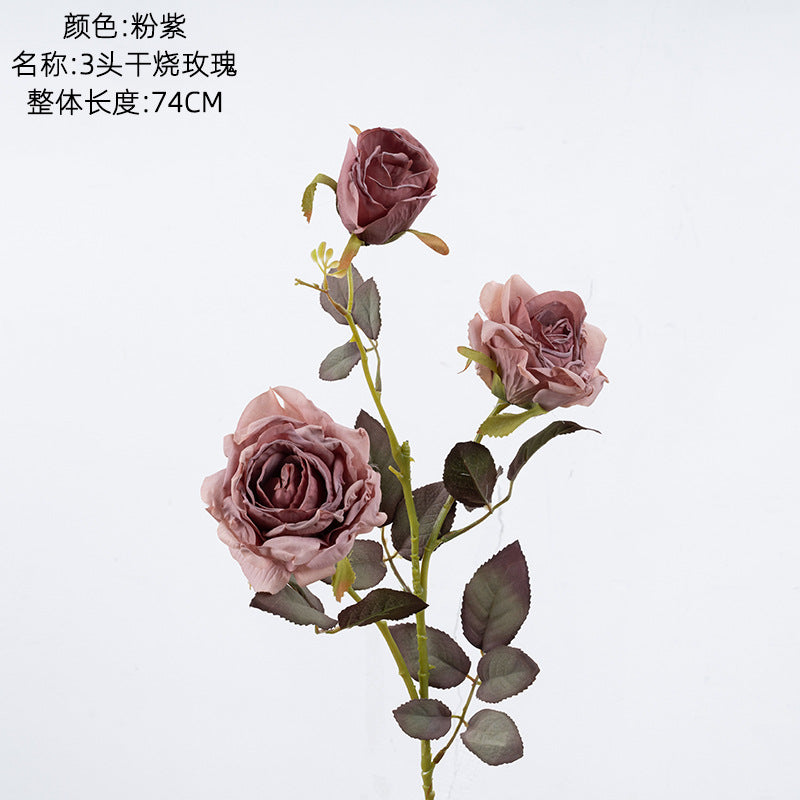 Elegant 3-Head Artificial Dried Rose Flower Bouquet for Home Decor – Trendy INS-Style Wedding Decoration – DY1-3320A