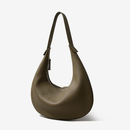 Luxurious First Layer Cowhide Leather Horn Bag Minimalist Commuter Underarm Bag with Litchi Texture Versatile Genuine Leather Handheld and Shoulder Bag for Women