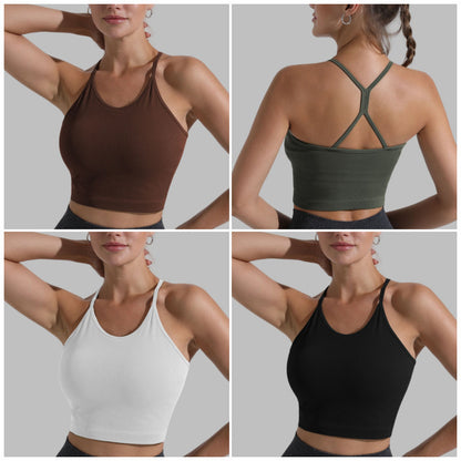 Seamless Yoga Sports Tank Top for Women Push Up Bralette with Ribbed Design Shockproof Support for Outdoor Workouts and Fitness Activities