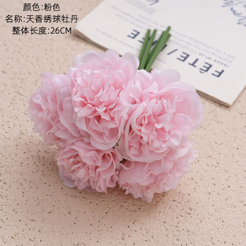 Realistic Peony Flower Bouquet - Lifelike Faux Floral Home Decor Craft for Weddings and Special Events - GF14921B