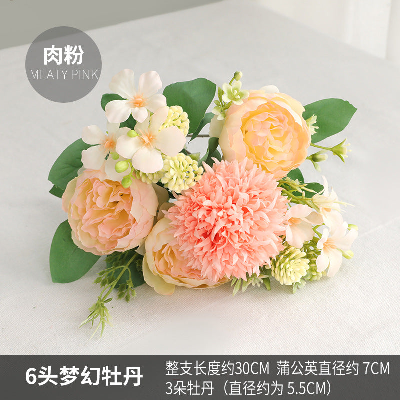 Elegant Hanfu-Inspired Floral Hairpin Decoration - Stunning Faux Floral Arrangement with 6 Headed Dreamy Peonies for Your Living Room or Dining Table