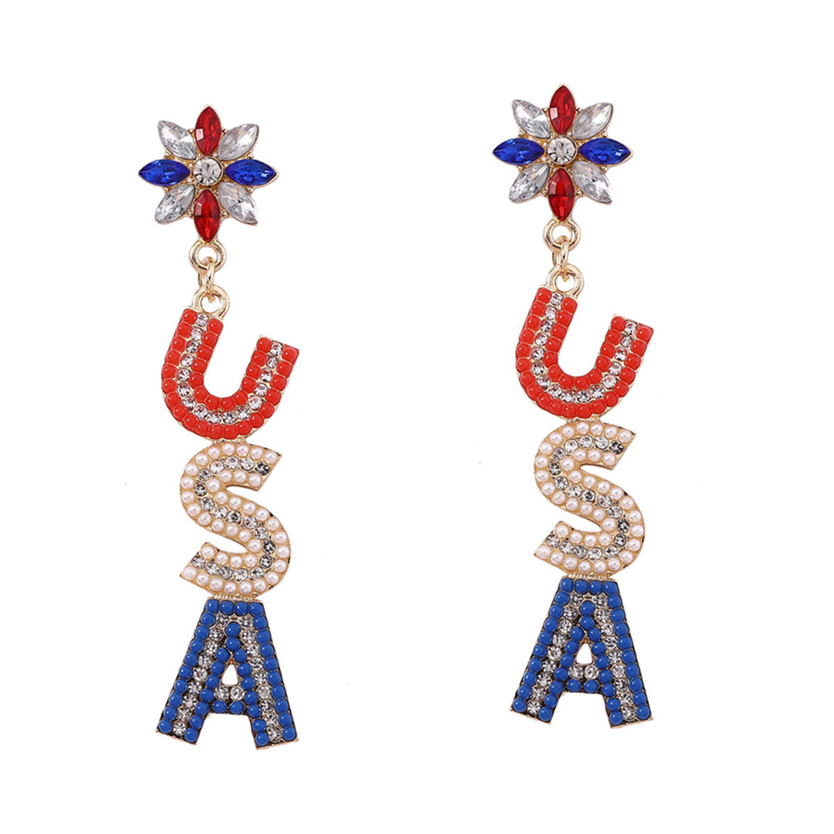 USA Flag Earrings with Stunning Pearl and Diamond Accents – Celebrate Independence Day in Style with Patriotic Jewelry for Parties and Events