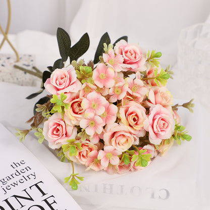 Stunning Polka Dot Hydrangea and Rose Artificial Flower Bouquet - Elegant Silk Floral Arrangements for Home Decor and Living Room Accents