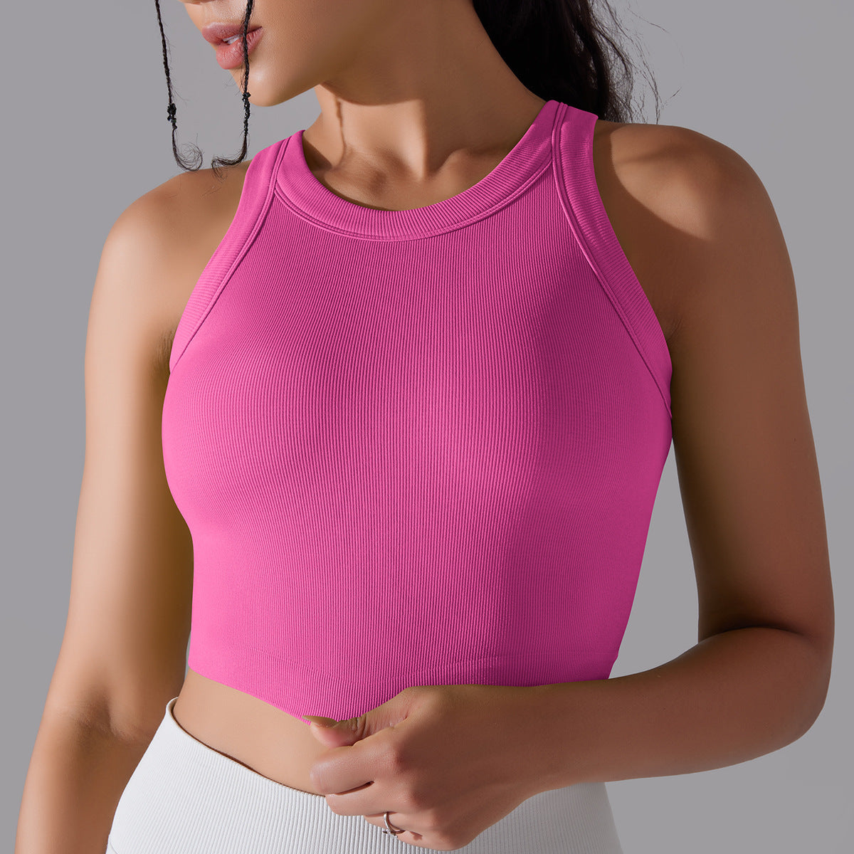 Seamless Ribbed Sports Yoga Tank Top with Built In Cups Comfortable and No Show Fitness Bra for Support