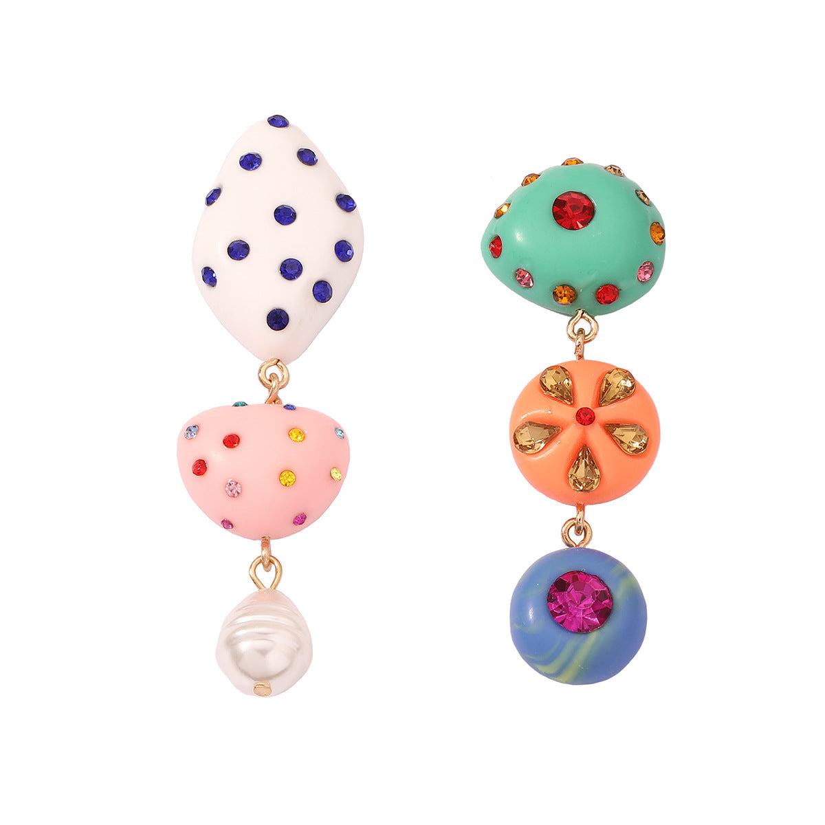 Colorful Resin Geometric Design Earrings with Sparkling Rhinestones - Trendy, Versatile & Perfect for Expressing Your Unique Style