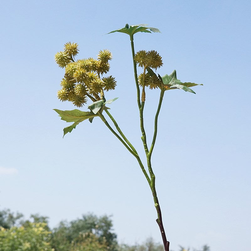 Elegant Artificial Castor Bean Floral Arrangement – Nordic Style Small Branch Multi-Head Decorative Faux Flowers for Home Decor and Wedding Celebrations