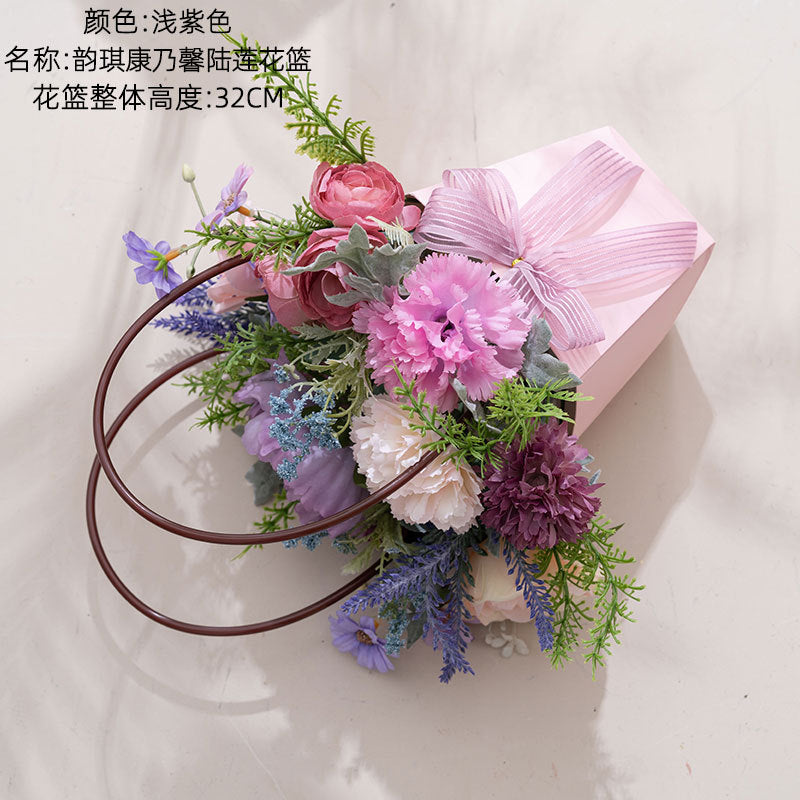 Yunqi Lifelike Carnation and Lotus Flower Basket Arrangement – Stunning Faux Floral Bouquet for Home Decor, Wedding Decor, and Wall Art with Realistic Roses – Model CF01406