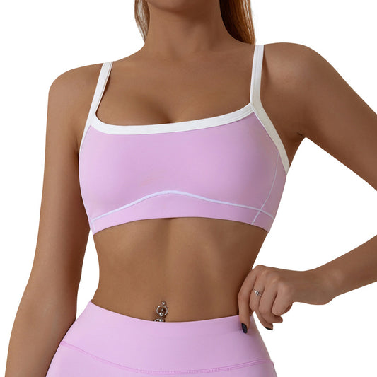 Detachable Seamless Sports Bra for Women Color Block Strappy Yoga Top with Back Design for Comfort and Performance