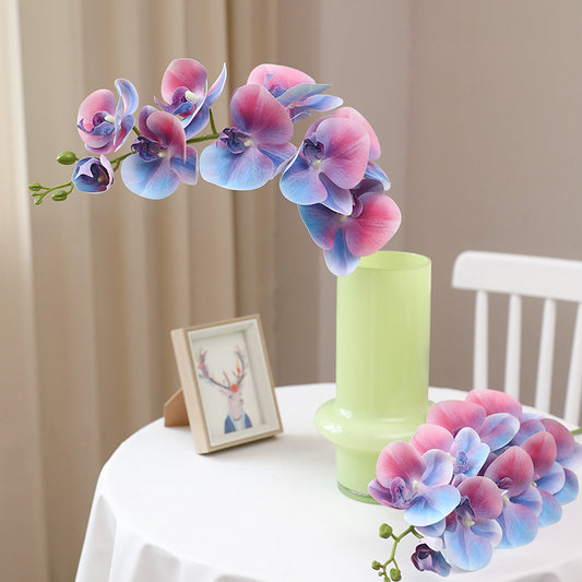 Realistic 3D-Printed Rainbow Color 9-Head Orchid Flower Decor - Perfect for Home Staging, Wedding Photography Props, and Elegant Event Decorations