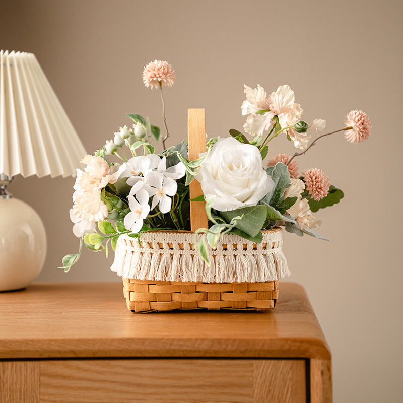 Beautiful Sunflower and Rose Handheld Flower Basket - Elegant Dry Flower Arrangement for Home, Office, and Store Decor | Perfect Gifts with Realistic Faux Flowers