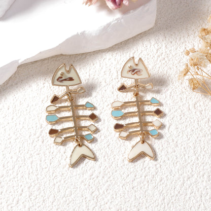 Unique Ocean Resort-Inspired Alloy Fishbone Dangle Earrings – Trendy, Versatile, and Minimalist Jewelry for Women