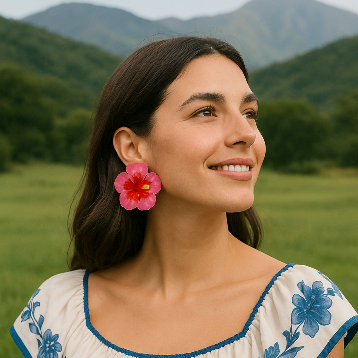 Bohemian Chic Fresh Countryside Style Minimalist Alloy Drop Oil Color Flower and Ring Earrings Set – Perfect for Everyday Wear and Special Occasions
