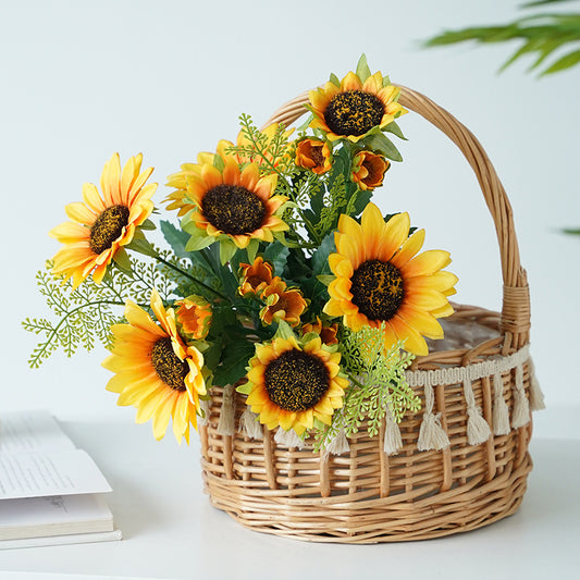 Charming Rustic Artificial Sunflower Bouquet for Home Décor – Perfect for Photography Props and Brightening Up Any Space