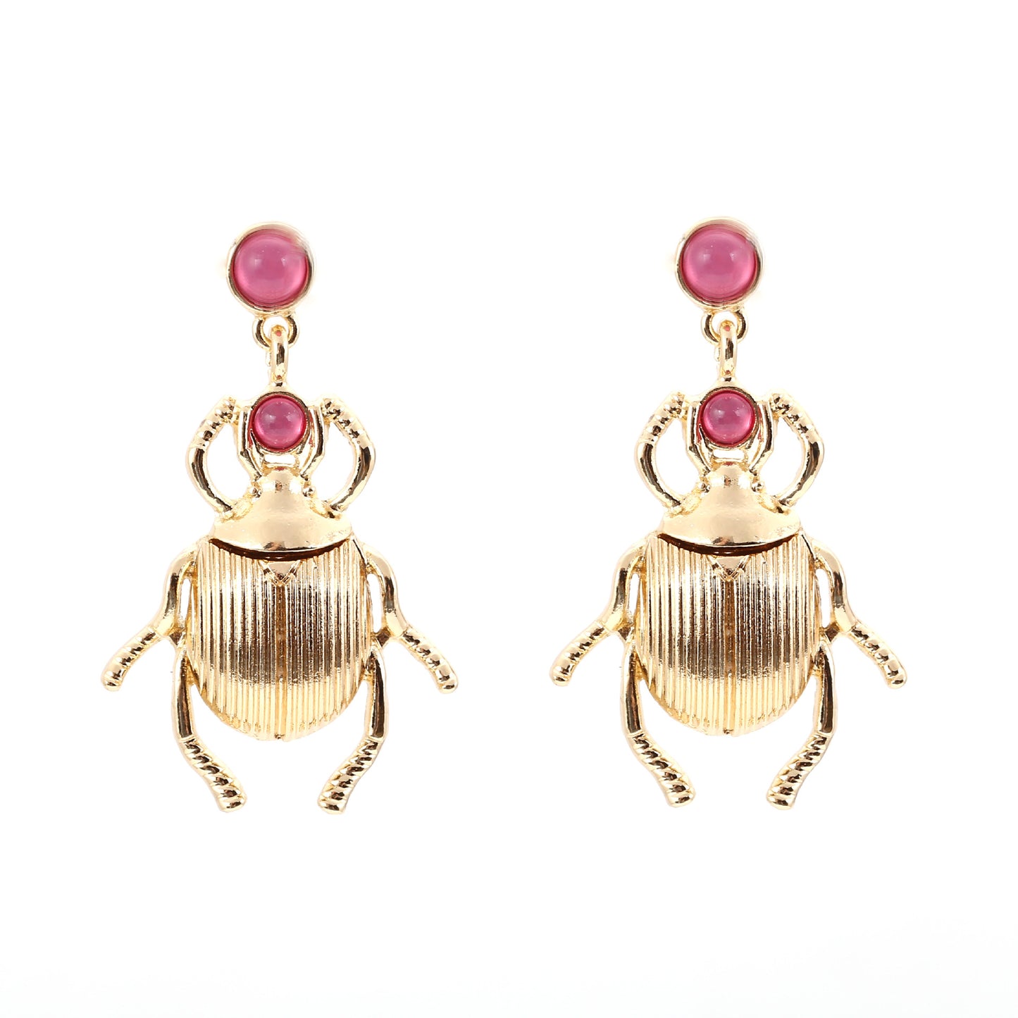 Stunning Geometric Textured Gold Plated Insect Drop Earrings – Unique Street Style with Metallic Finish and Sparkling Gemstone Accents for Women’s Fashion Jewelry