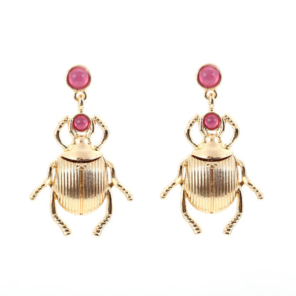 Stunning Geometric Textured Gold Plated Insect Drop Earrings – Unique Street Style with Metallic Finish and Sparkling Gemstone Accents for Women’s Fashion Jewelry