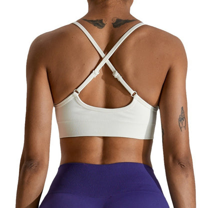 Seamless Women's Athletic Bra with Cross Back High Elasticity Yoga Tank Top for Outdoor Running and Fitness