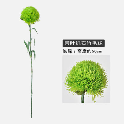 Realistic Green Dianthus Pom Pom with Leaves - Modern Soft Foam Decorative Flower Ball for Stylish Home Decor and Floral Arrangements