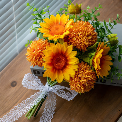 Boho Bride's Sunflower Bouquet for Wedding Registration & Photography – Realistic Eucalyptus Artificial Flower Arrangement for a Perfect Rustic Touch