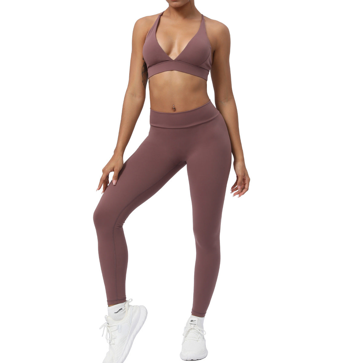 Peach Lift Yoga Outfit Set with Cross Back Design and Built In Chest Pads Women's Two Piece Fitness Apparel for Comfort and Style