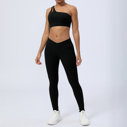 Women's Yoga Set with Asymmetric Shoulder Sports Bra and High Waisted Butt Lift Leggings for Indoor Training and Fitness for Comfort and Performance