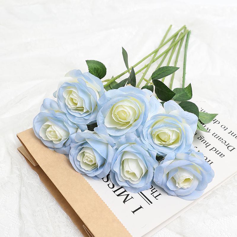 Realistic Ice Blue Rose Silk Flowers - Elegant Faux Floral Arrangement for Living Room Décor, Wedding Celebrations, and High-Quality Photography Props