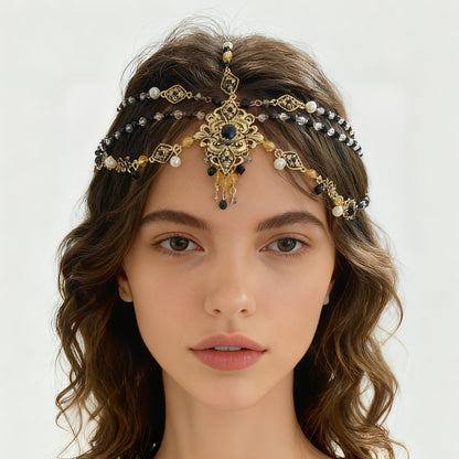Exquisite Bohemian Dual-Wear Jewelry – Alloy Beaded Tassel Pendant Headpiece and Western-style Necklace for Unique Ethnic Flair
