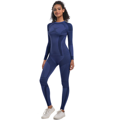 Seamless Knit High Elastic Long Ski Suit Set for Women for Running Fitness and Yoga 2 Piece Activewear Outfit