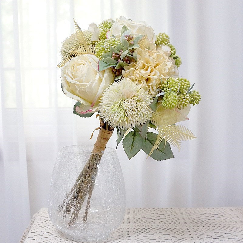 Stunning Faux Rose Bouquet - Elegant Light Luxury Textured Blooming Roses for Home Decor, Weddings, and Event Styling