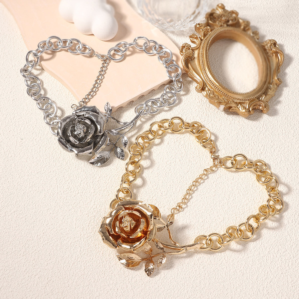 Creative 3D Exaggerated Alloy Rose Pendant Necklace - Unique, Minimalist, and Versatile Design for Every Occasion