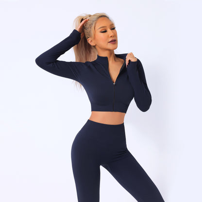 Women's Quick Dry Yoga Set Long Sleeve Zip Up Fitness Top High Waisted Tummy Control Yoga Pants for Comfort and Style