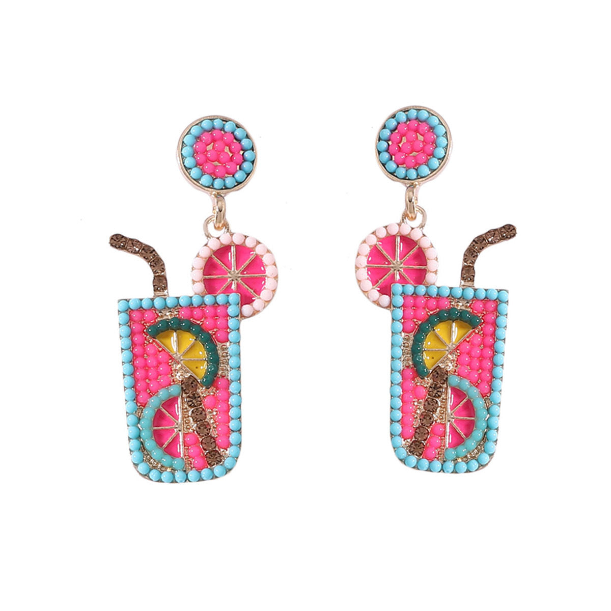 Chic Summer-Ready Beaded Oil Drop Earrings with Sparkling Rhinestones – Elegant and Refreshing Dainty Jewelry for a Stylish Look