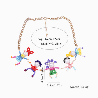 Charming Japanese-Korean Handmade Cartoon Beaded 3D Miniature Character Lock Chain Necklace – Adorable Casual Style for Everyday Wear