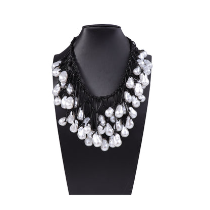 Handcrafted Baroque Style Knotted Necklace with Irregular Faux Pearl Pendant - Unique Statement Piece for Elegant Necklines