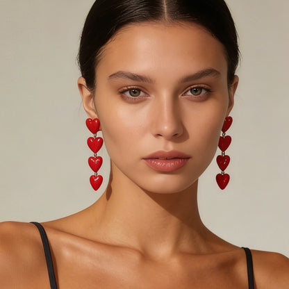 Elegant Heart-Shaped Long Tassel Earrings in Luxe Red for Valentine's Day - Versatile, Stylish, and Perfect for Any Occasion
