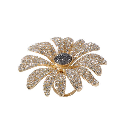 Exquisite High-End Design Oversized Floral Statement Ring with Sparkling Rhinestones for Women - Fashionable Alloy Open Floral Statement Piece