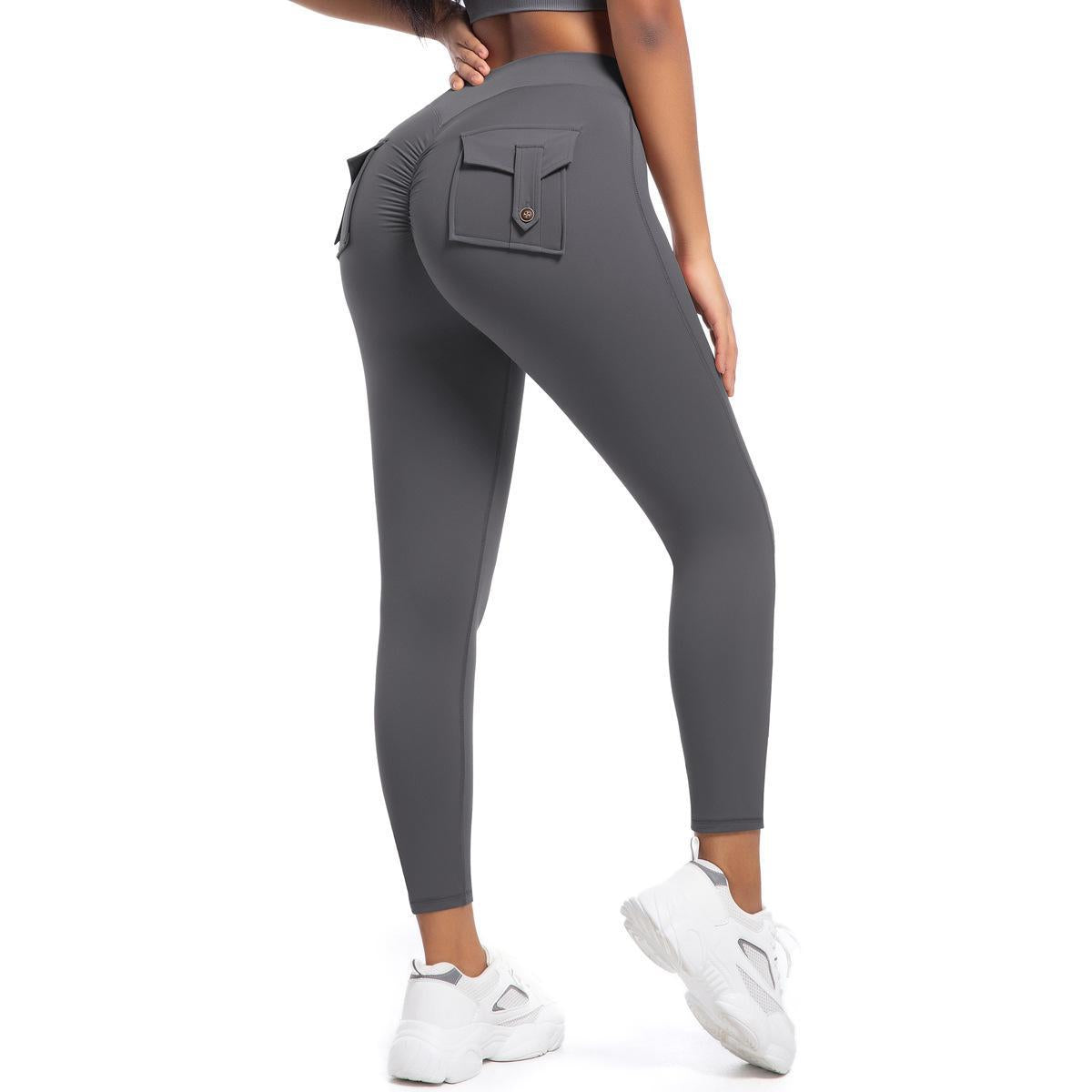 High Waisted Women's Peach Cargo Tight Leggings Butt Lifting Stretchy Quick Dry Yoga Pants for Running and Fitness