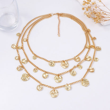 Trendy Casual Hip-Hop Alloy Pleated Round Pendant Necklace for Women | Layered Chain Design for Unique Style
