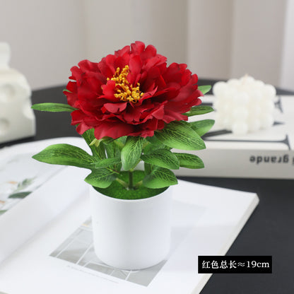 Elegant Artificial Peony with Leaves - Single-Headed Realistic Silk Peony Plant for Outdoor Wedding Décor and Event Crafting