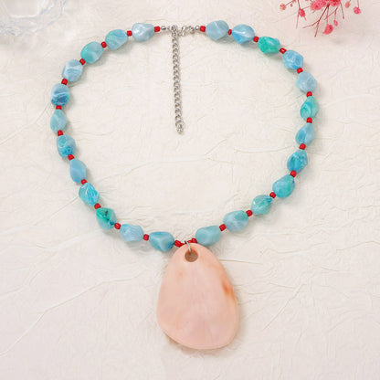 Exaggerated Casual Beaded Knot Geometric Resin Pendant Necklace – Versatile Jewelry Accessory for Women’s Commuter Fashion